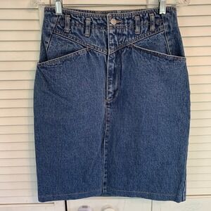 VTG Jordache High‎ Waisted Denim Pencil Skirt Medium Wash Western Yoke Size 12